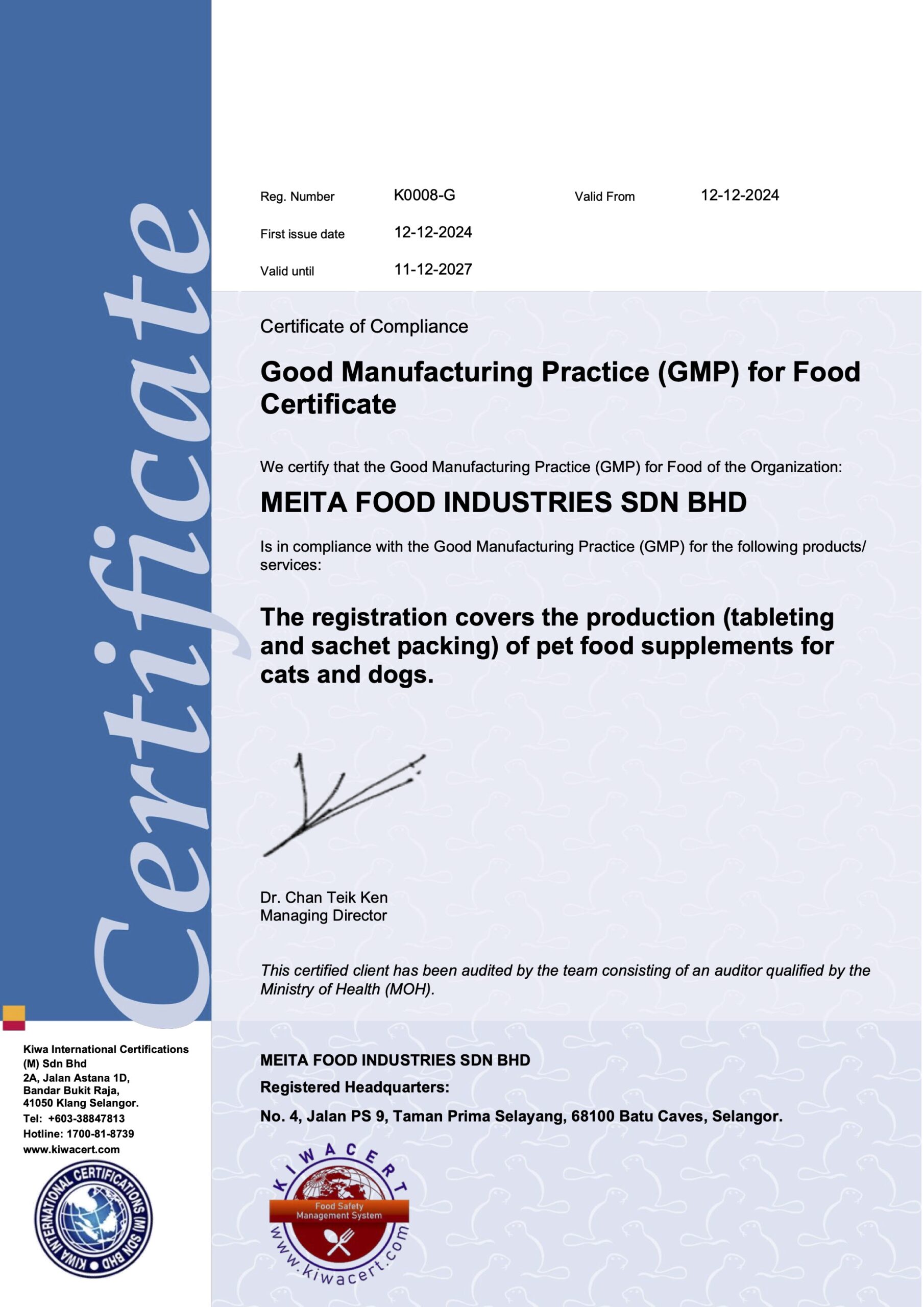 Meita Food Industries Sdn Bhd - GMP Cert (KIWACERT)